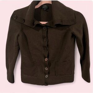 Talbots Dark Brown Button-Up Cardigan Pure Merino Wool.
